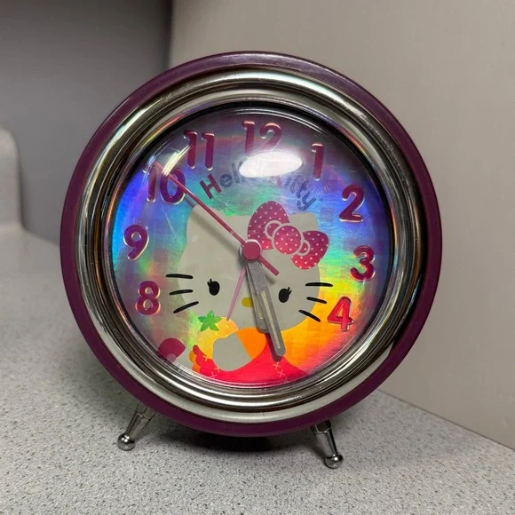 Hello Kitty Purple Alarm Clock with holographic face/glowing hands. Y2K. - Picture 2 of 9